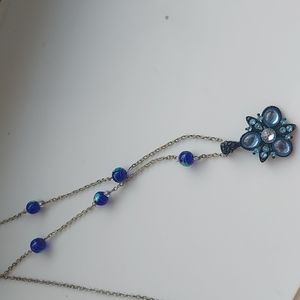 Blue Crystal Flower Pendant Necklace Handmade